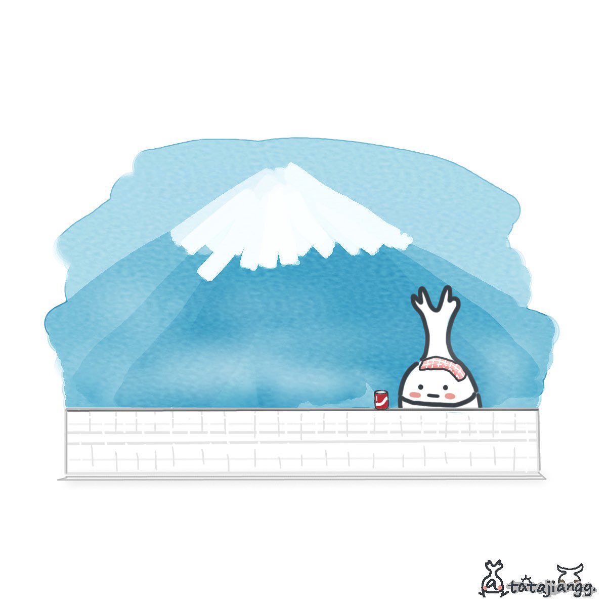 tatajiangg 在富士山壁畫前泡湯的插畫